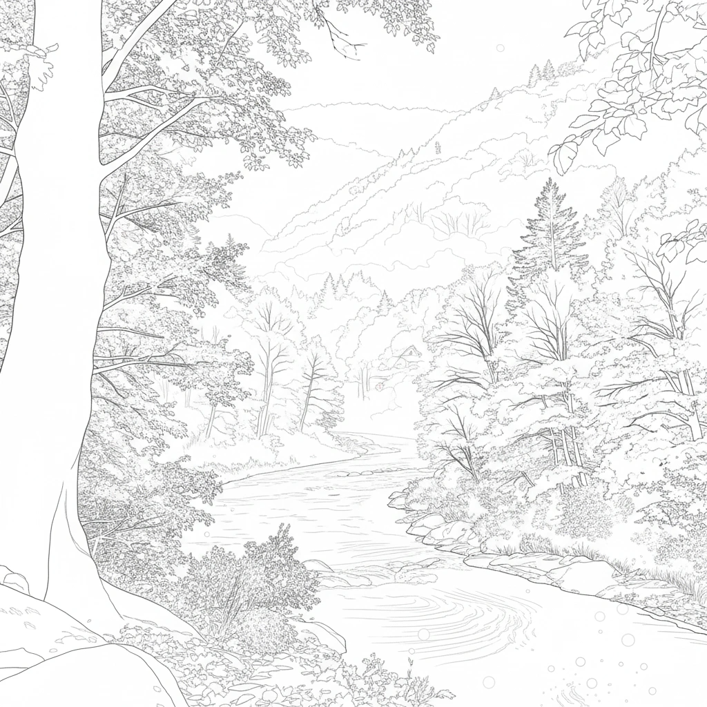Where Autumn Light Meets the River – Advanced Colored Pencil Landscape Study | Digital Download