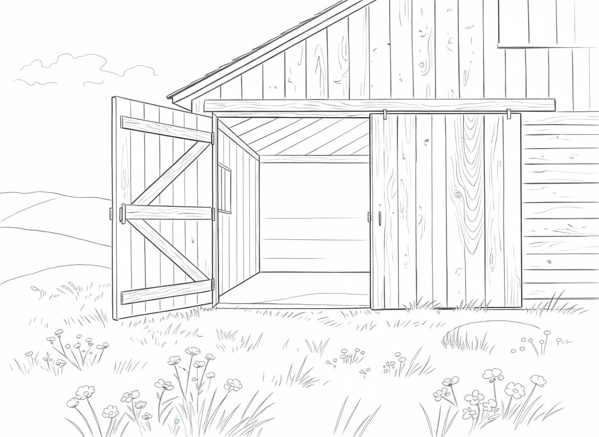 Open Barn in Sunlight – Beginner Colored Pencil Landscape Study | Digital Download