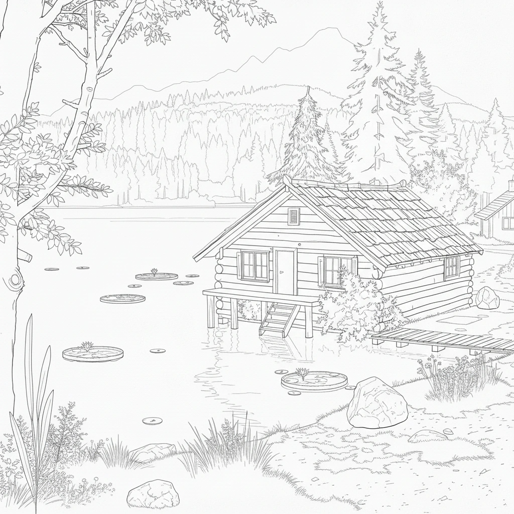 Cabin by the Lake – Beginner Colored Pencil Landscape Study | Digital Download