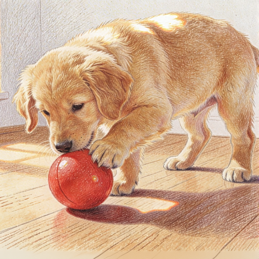 Golden Retriever Puppy at Play – Beginner Colored Pencil Animal Study | Digital Download