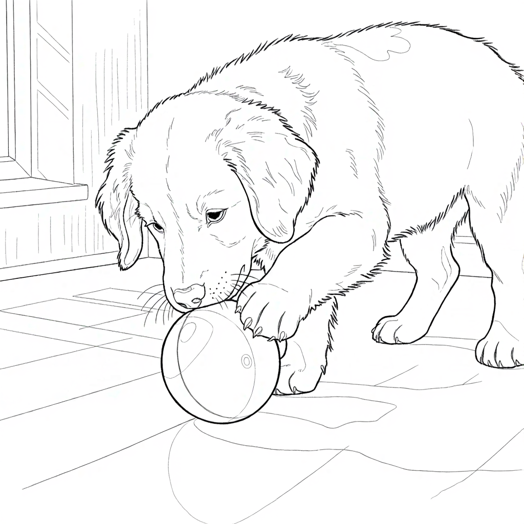 Golden Retriever Puppy at Play – Beginner Colored Pencil Animal Study | Digital Download