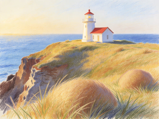 Guiding Light by the Sea – Beginner Colored Pencil Seascape Study | Digital Download