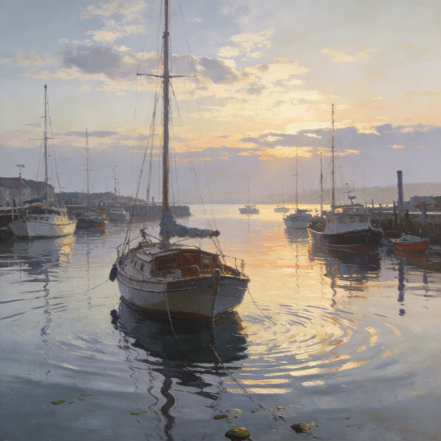 Morning Stillness in the Harbor – Advanced Colored Pencil Seascape Study | Digital Download
