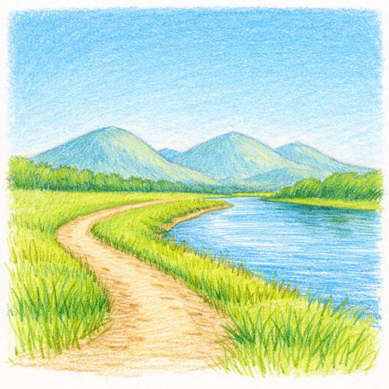 Pathway leading to a lake with mountains in the background