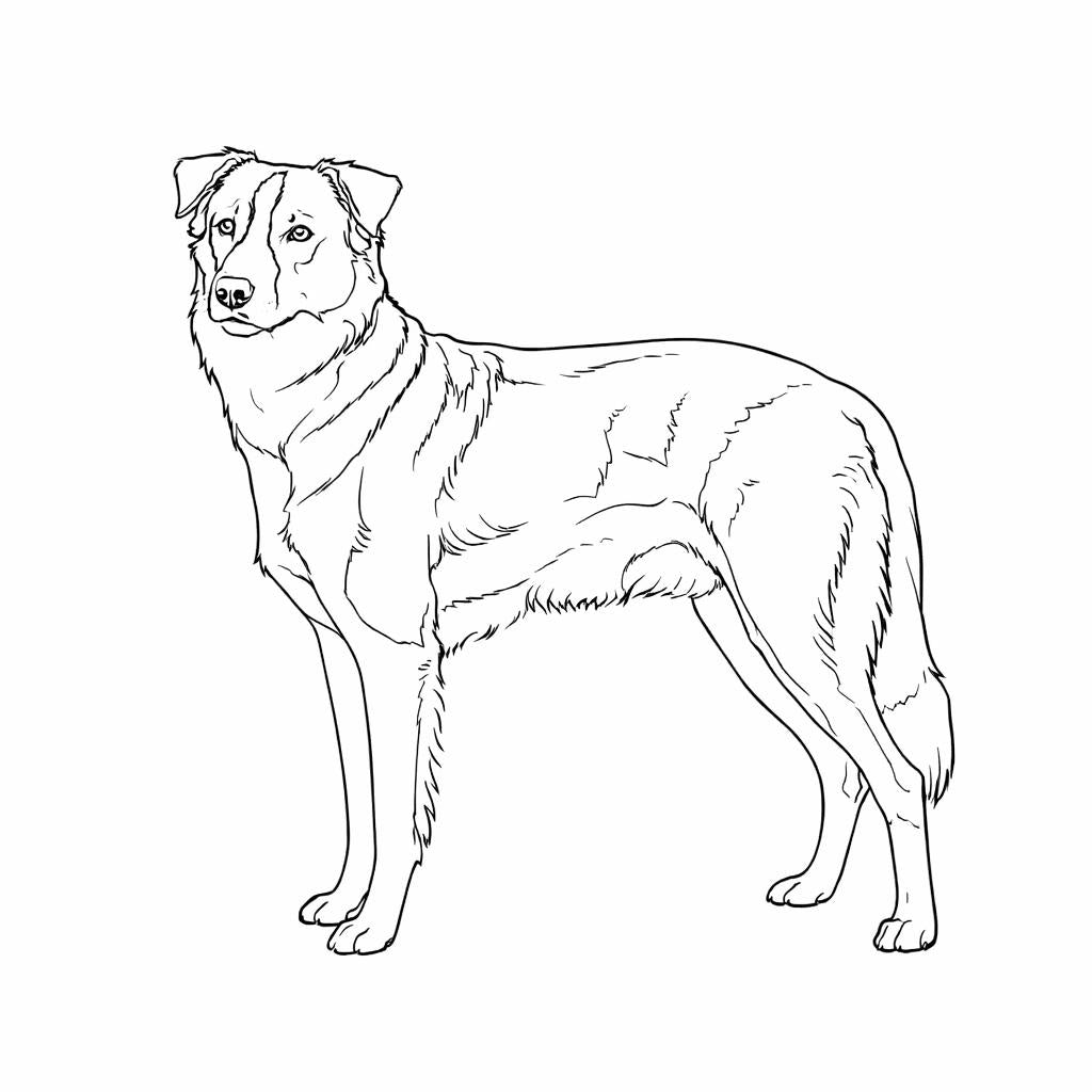 Line drawing of a dog on a white background
