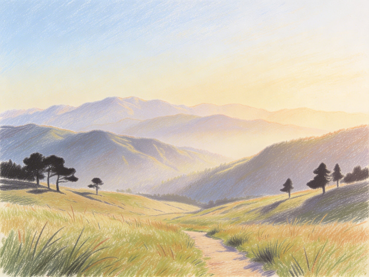 The Valley That Waits – Beginner Colored Pencil Landscape Study | Digital Download