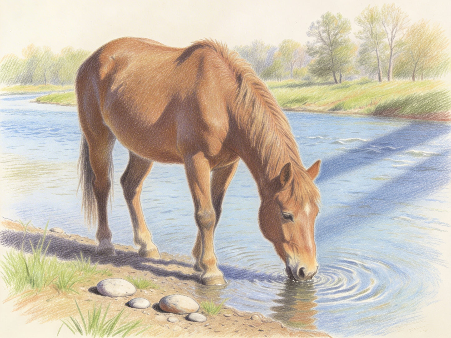 Horse by the River – Beginner Colored Pencil Animal Study | Digital Download