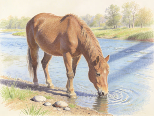 Horse by the River – Beginner Colored Pencil Animal Study | Digital Download