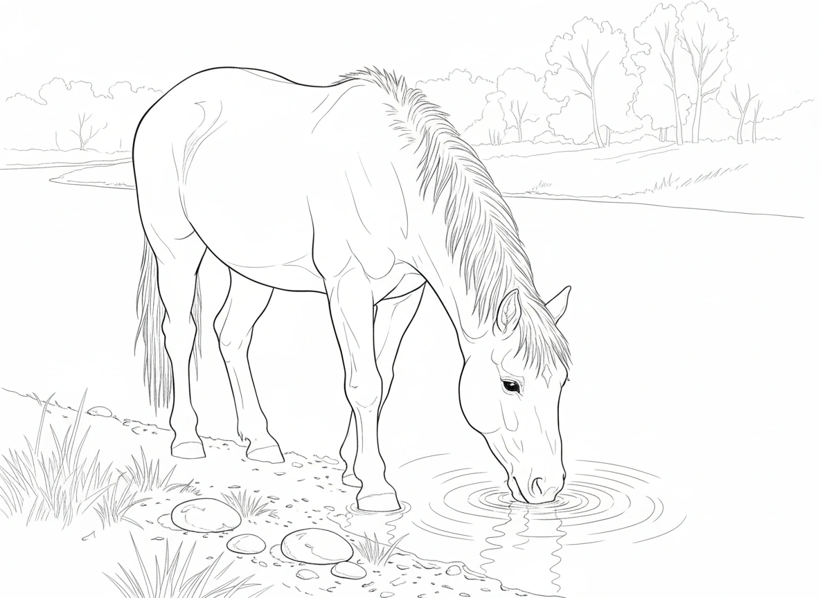 Horse by the River – Beginner Colored Pencil Animal Study | Digital Download